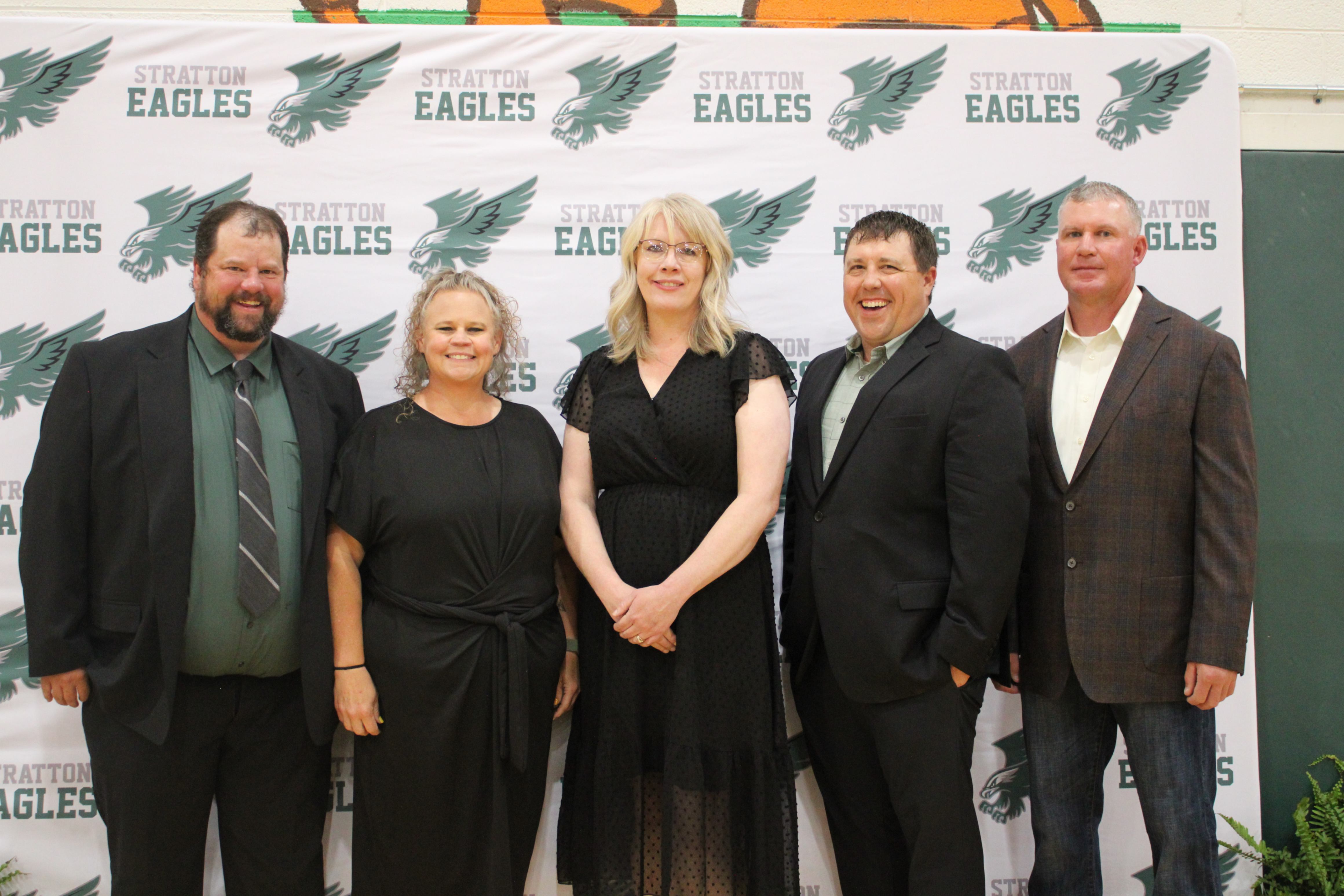 Stratton School Board Members Darren Hornung, Stacey Brown, Nicole Tanner, Matt May, Darren Fox